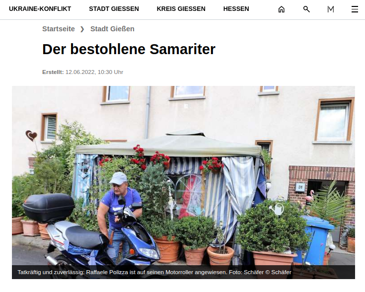 Bildschirmfoto des Artikels im Gießener Anzeiger